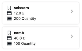 The Best Salon inventory app SalonManagementApp screen shot from mobile app that illustrates product listing.