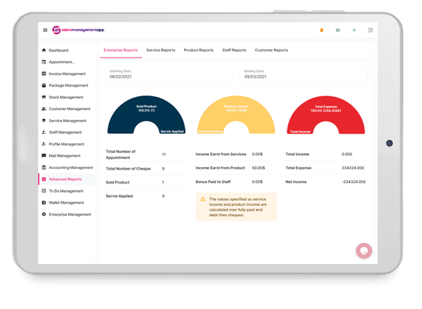 Mobile app mockup of Salon accounting software SalonManagementApp.